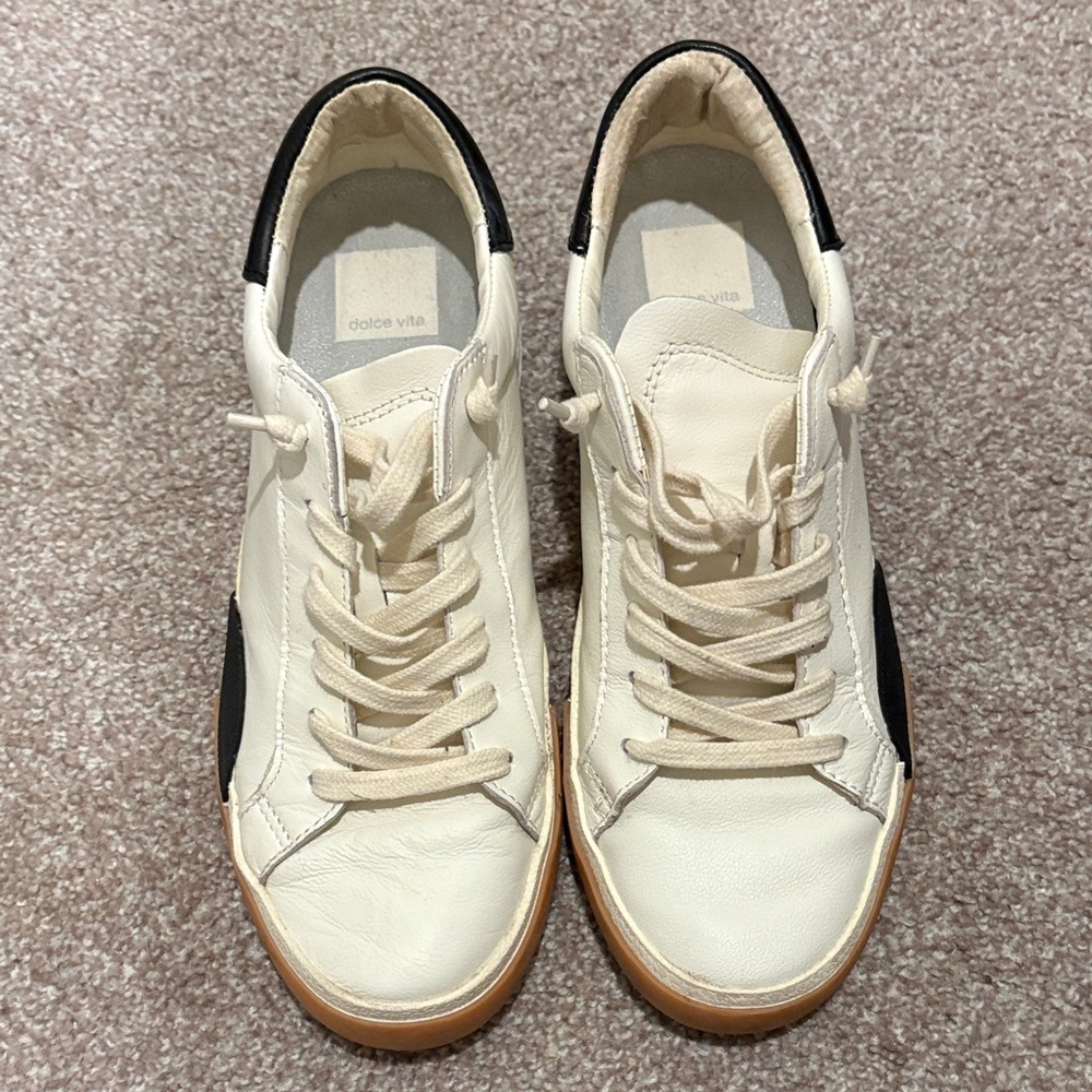 White and Black Sneakers with Gum Sole